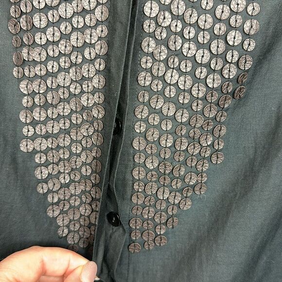 Sportalm Kitzbuhel Black Cotton Silk Blend Embellished Button Down Shirt Size M - Picture 3 of 11